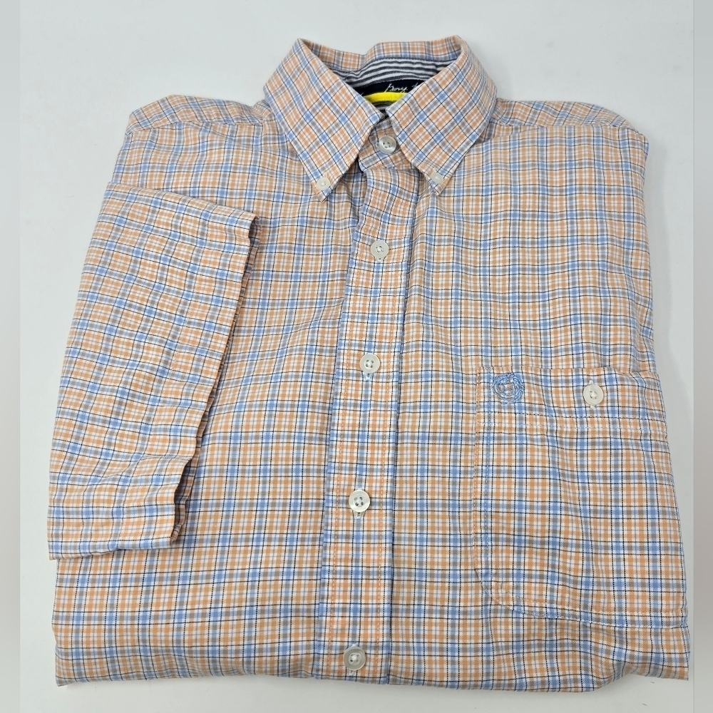 WRANGLER X GEORGE STRAIT ORANGE BLUE PLAID SHORT SLEEVE BUTTON DOWN SHIRT MEN M